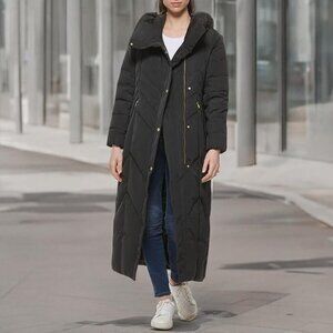 Cole Haan Women's Long Maxi Puffer Coat Hood S Small Down Quilted NEW